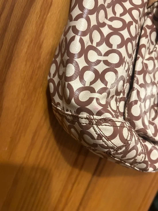 Coach Logo Shoulder Tote in Beige and Brown - Picture 5 of 7